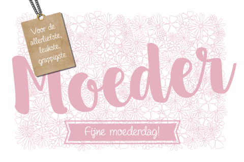 Moederdag lief kaartje met roze bloemenpatroon en label