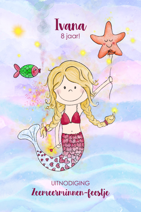 Kinderfeest uitnodiging met een schattige zeemeermin