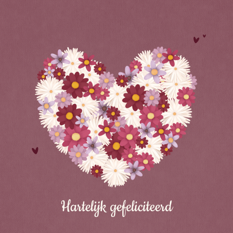 Verjaardagskaart met bloemenhart op warme achtergrond