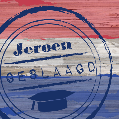 Geslaagd! Stoere felicitatie rood wit blauw stempel met naam