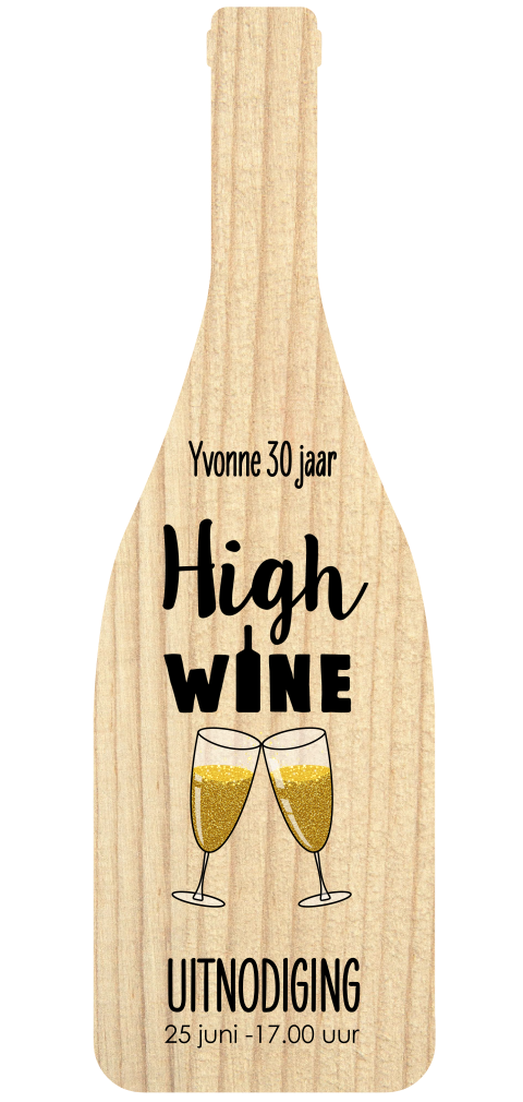 Originele uitnodiging high-wine in de vorm van een wijnfles