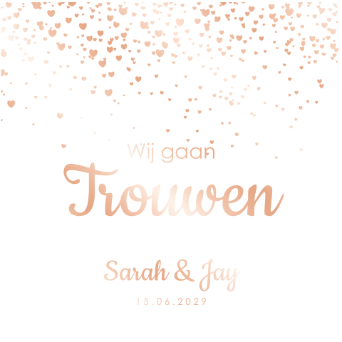 Trouwkaart Roze Hartjesregen – Romantisch en glans