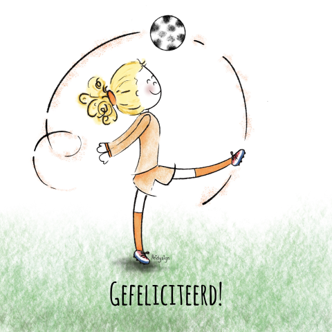 Verjaardagskaart voetbal meisje oranje