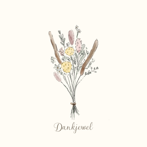 Bedankkaart met getekende droogbloemen aquarel