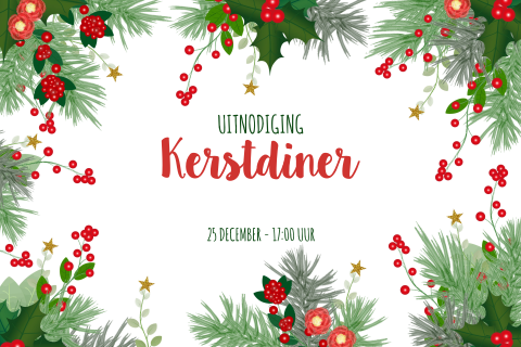 Kerst diner uitnodiging botanica kersttakken en bessen