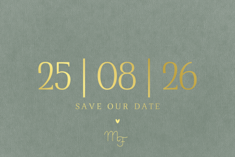 Save the Date kaart Emerald Whisper – smaragdgroen met goudfolie