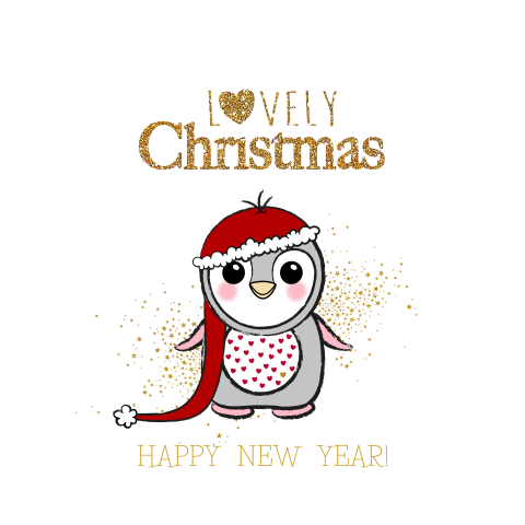 Kerstkaart met een schattige pinguïn met een kerstmuts