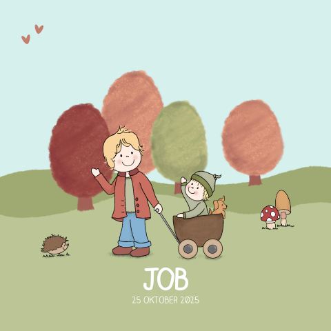 Herfst geboortekaartje jongen - tweede kindje - broer en zusje