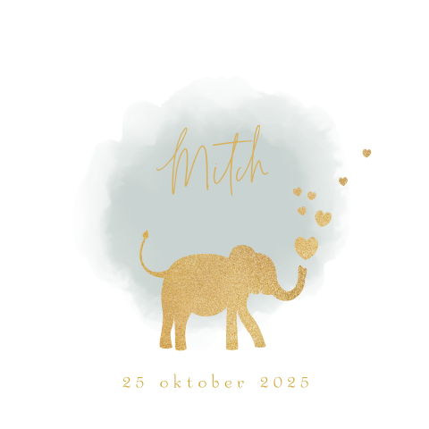 Geboortekaartje jongen waterverf en een silhouet olifant Mitch