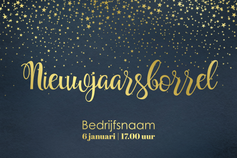 Zakelijke uitnodiging nieuwjaarsborrel Donkerblauw goudfolie sterren