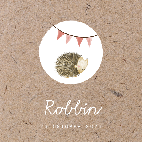 Geboortekaartje herfst kraft lief egeltje met slinger Robbin