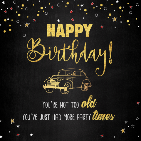 Verjaardagskaart man woordgrapje stoere feestelijke kaart oldtimer