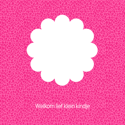 Geboortekaartje meisje met bloem doorkijkje en knalroze panterprint