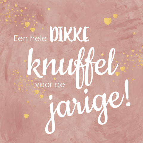 Stijlvolle oudroze verjaardagskaart met gouden hartjes en sterren