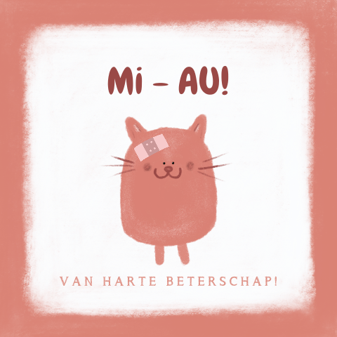 Wenskaart beterschap grappige tekening poes Mi-AU