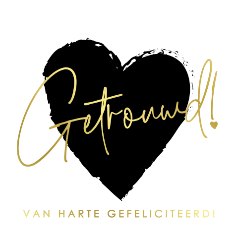 Luxe en trendy felicitatie huwelijk zwartwit hart en goudfolie