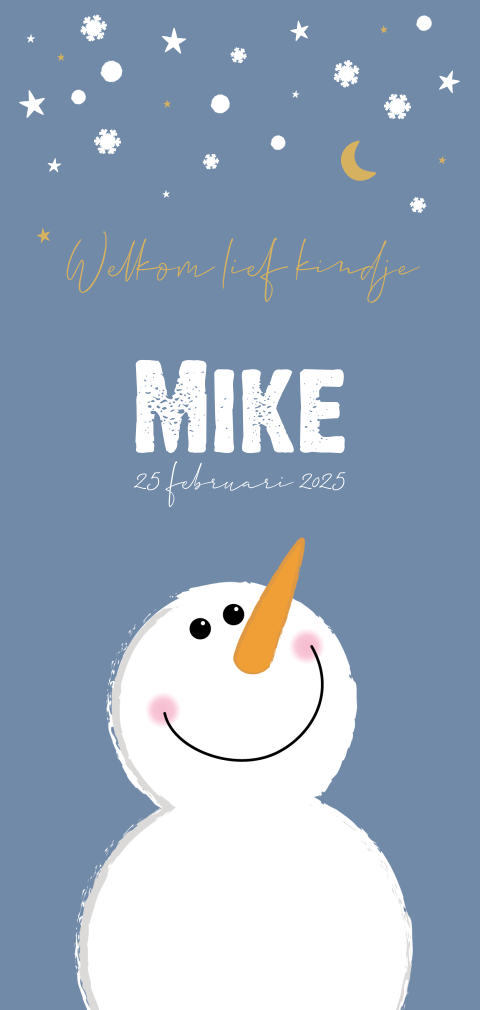 Geboortekaartje jongen winter met lieve sneeuwpop