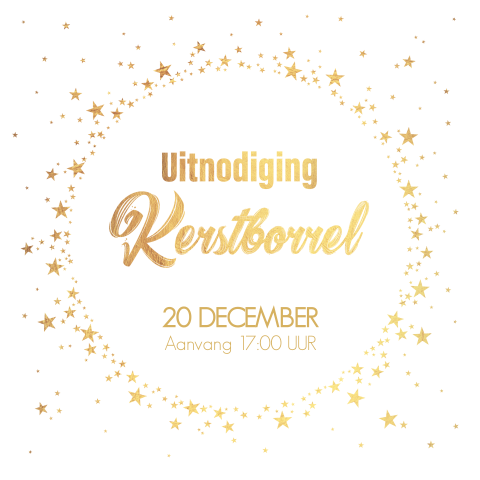 Zakelijke kerstkaart uitnodiging kerstborrel wit goud sterren