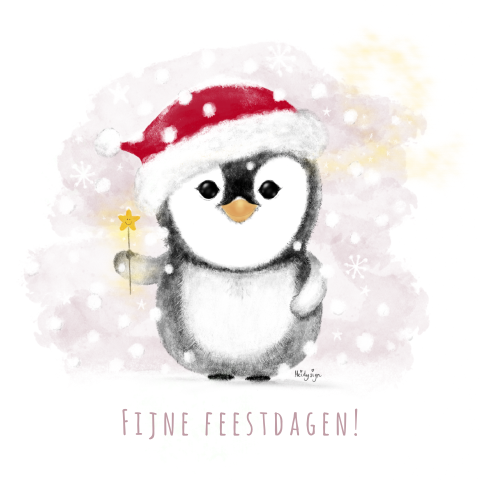 Kerstkaart wenskaart schattige pinguin met kerstmuts in de sneeuw