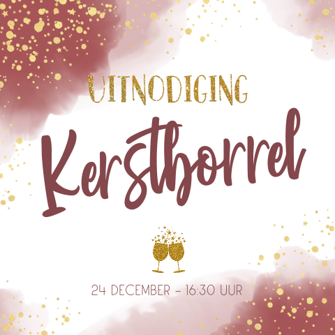 Stijlvolle uitnodiging kerstborrel bordeaux waterverf