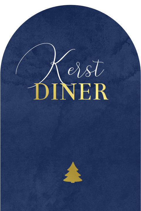 Stijlvolle menukaart kerstdiner boogvorm en goudfolie