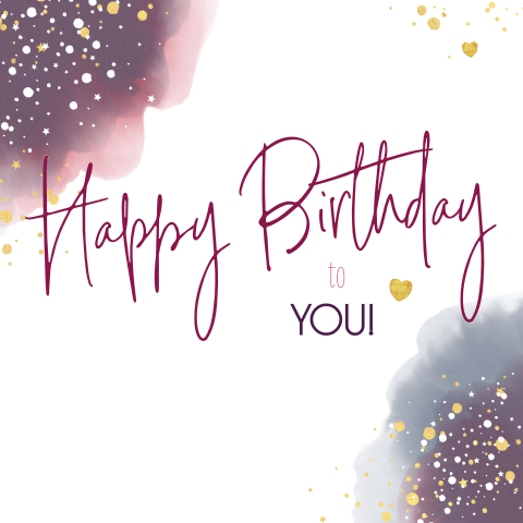 Hippe verjaardagskaart waterverf en goudkleurige stippen