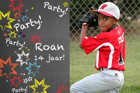 Uitnodiging kinderfeest met foto krijtbord en graffiti