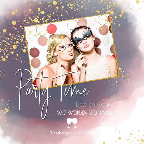 Feestelijke hippe foto uitnodiging waterverf en goud