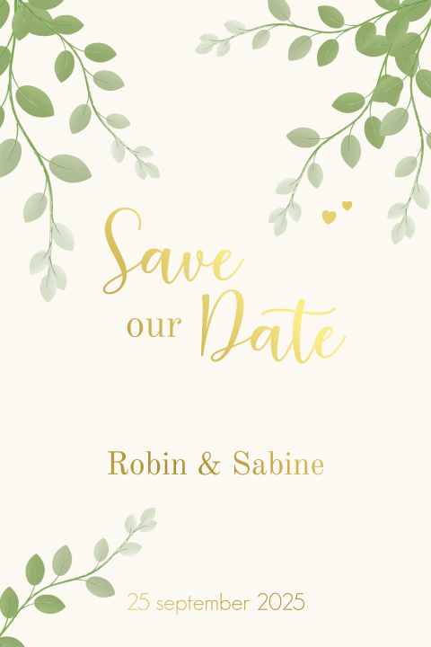 Save the date botanische sferen met goudfolie
