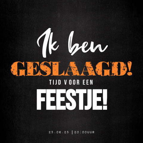 Uitnodiging geslaagd stoer zwart wit
