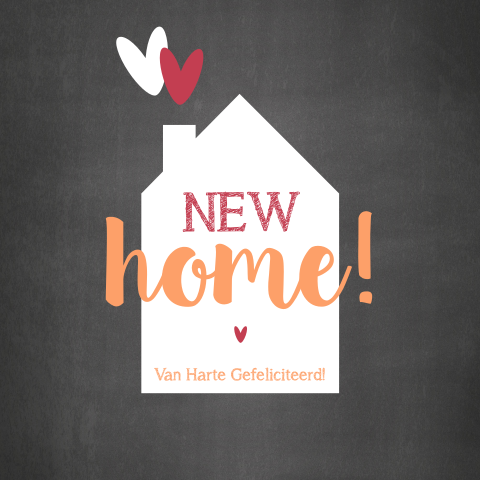 Felicitatie nieuw huis krijtbord met huisje en hartjes