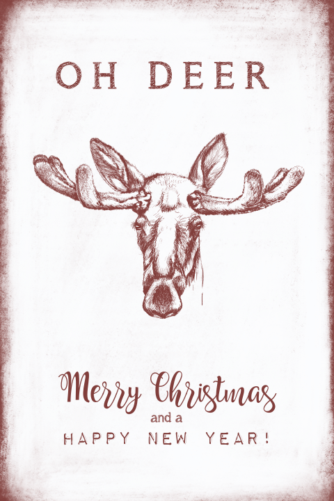 Kerstkaart vintage met een pentekening van een rendier