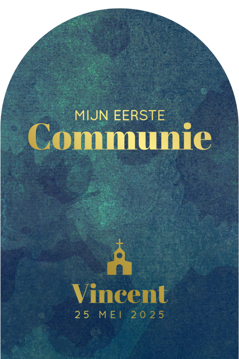 Stoere communiekaart boogvorm jongens donker blauw goudfolie