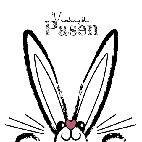 Paaskaart zwart wit met paashaas Kiekeboe