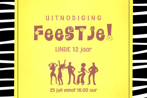 Uitnodiging feestje zomers geel met zebraprint