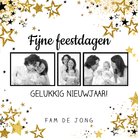 Feestelijke foto kerstkaart zwart goud glitter sterren