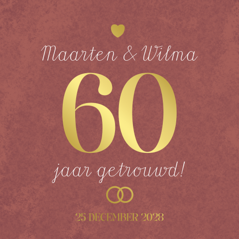 Stijlvolle jubileum uitnodiging 60 jaar getrouwd met goudfolie