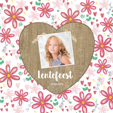 Lentefeest uitnodiging met foto bloemen en hartjes