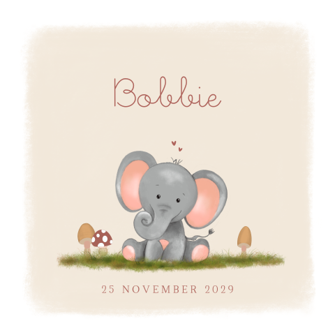 Geboortekaartje herfst olifantje met paddenstoelen – Bobbie