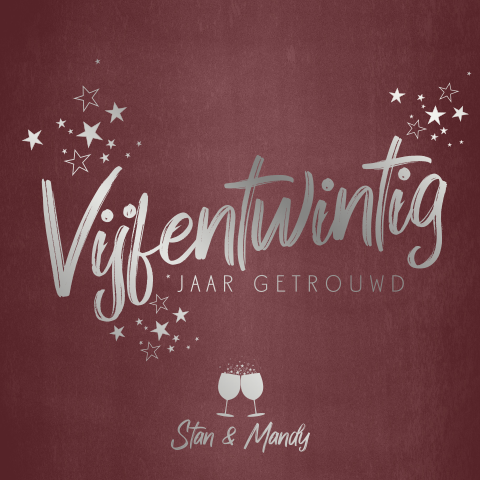 Luxe uitnodiging 25 jarig huwelijk zilverfolie