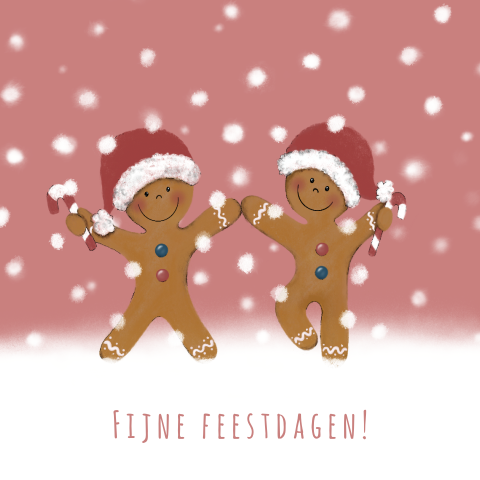 Vrolijke kerstkaart tekening dansende poppetjes ginger bread