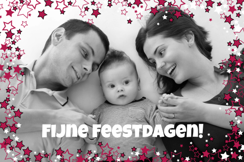 Kerstkaart foto-kader met rood-roze en witte sterren