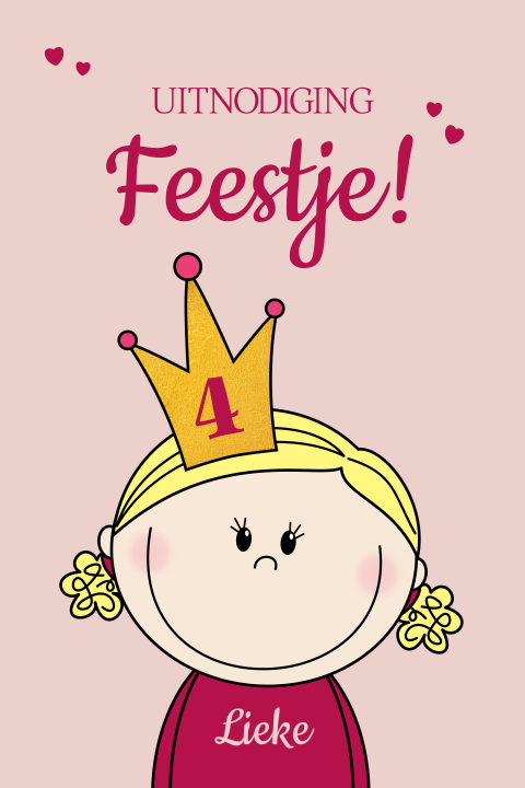 Vrolijke kinderfeest uitnodiging met een prinsesje