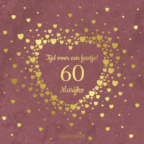 Chique velvet-look verjaardagskaart met hartje en goudfolie – 60 jaar
