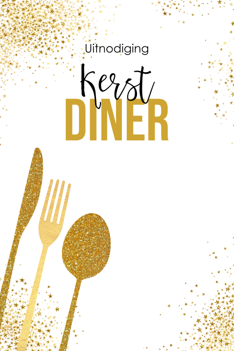 Hippe uitnodiging kerstdiner gouden sterren en bestek