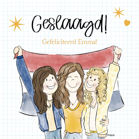 Geslaagd kaart met geslaagde meisjes en Nederlandse vlag 