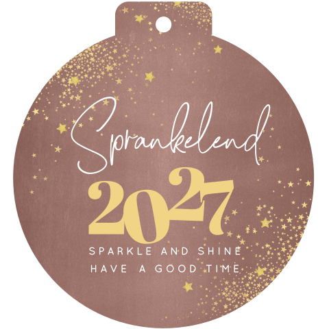 Kerstkaart 2027 kerstbal met gouden sterren