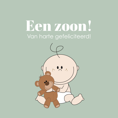 Felicitatie geboorte jongen - schattige kaart met Baby en knuffelbeer