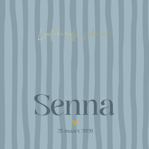 Geboortekaartje met blauwe strepen en goudfolie - Senna