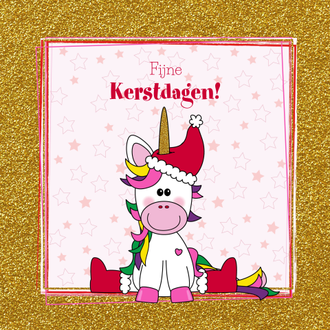Vrolijke kerstkaart schattige unicorn met kerstmuts